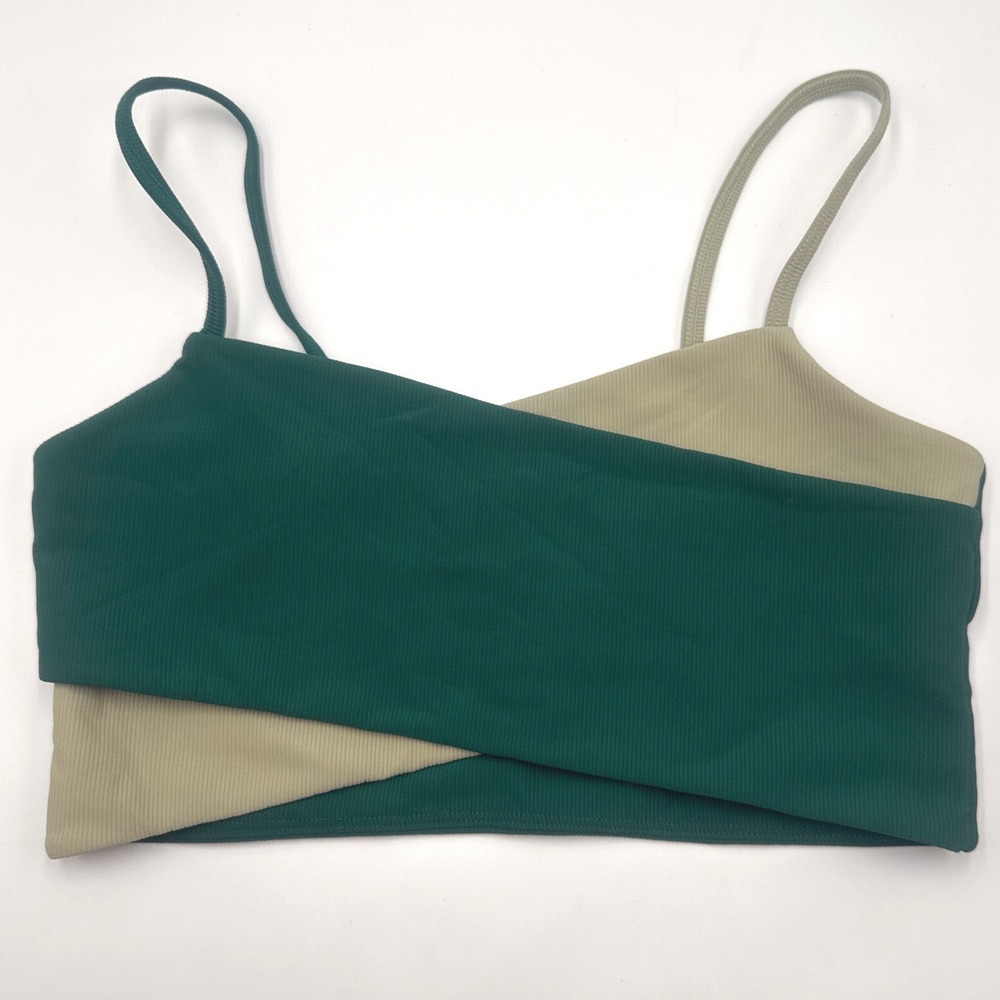 Wilo The Label Ribbed Ballet X Bra Top Emerald Green Crossover Asymmetric Size M